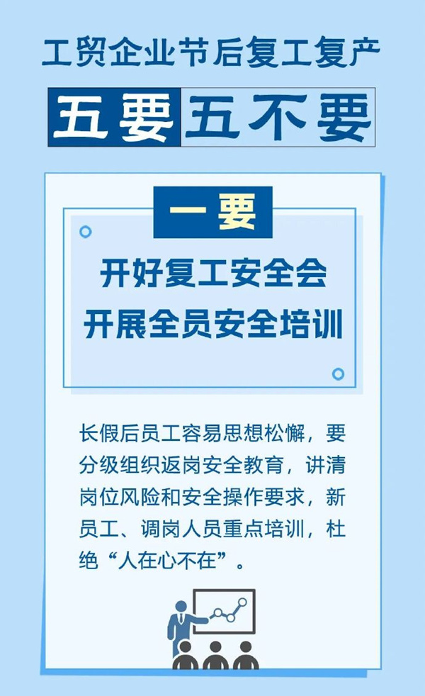 【工贸企业节后复工复产安全提示——遵守“五要”“五不要”！】